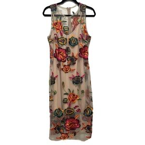Alexia Admor Palmer Mini Dress Size M 8-10 Sheer Embroidered Floral Multicolor